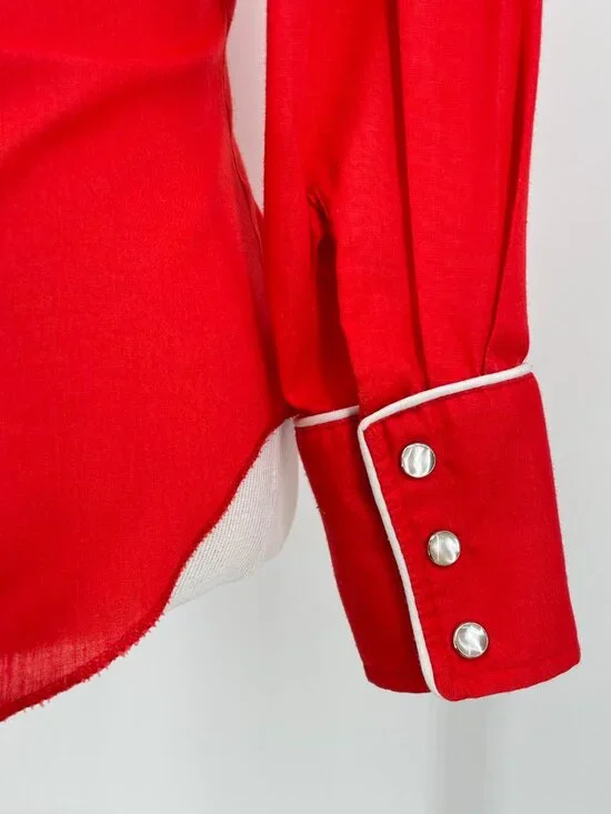 Vintage Red Western Pearl Snap Shirt Smile Pockets Rodeo Cowboycore M - Picture 7 of 9